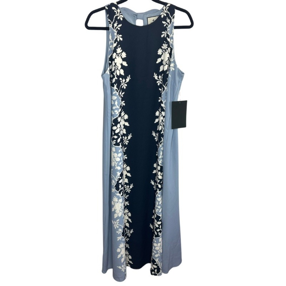 Tuckernuck Blue Fog Portia Floral Maxi Dress Bow Back Navy Light Blue Medium - Picture 3 of 8